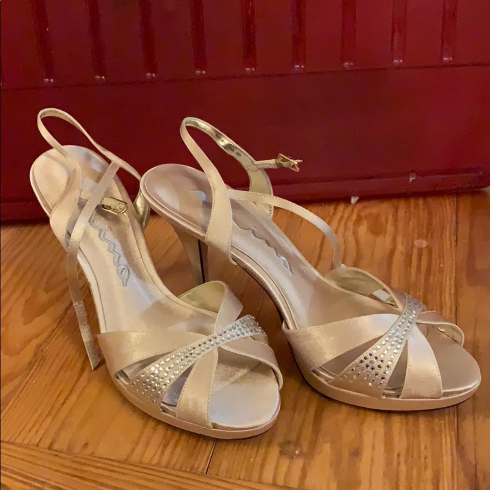 Gold rhinestone heeled sandals